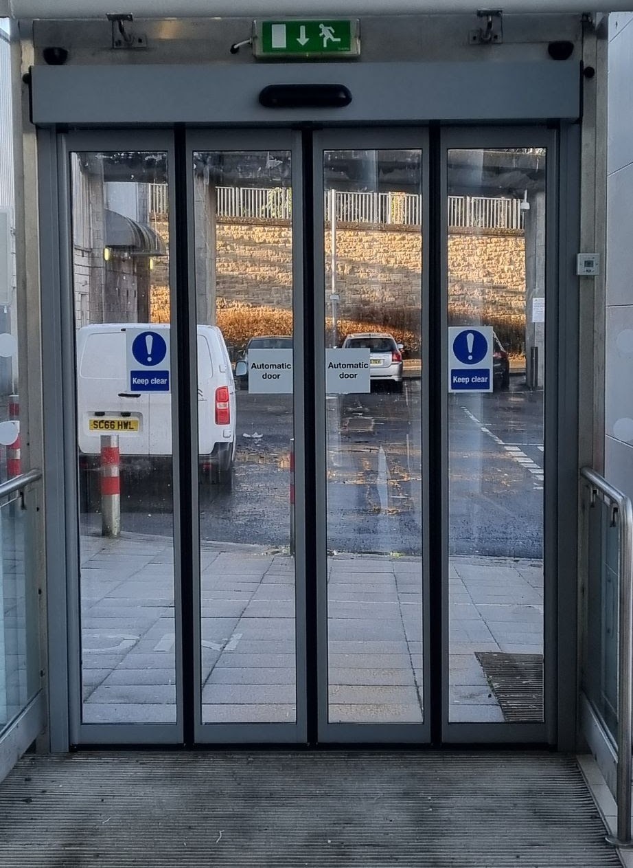 Security roller shutter to retail unit, closed position