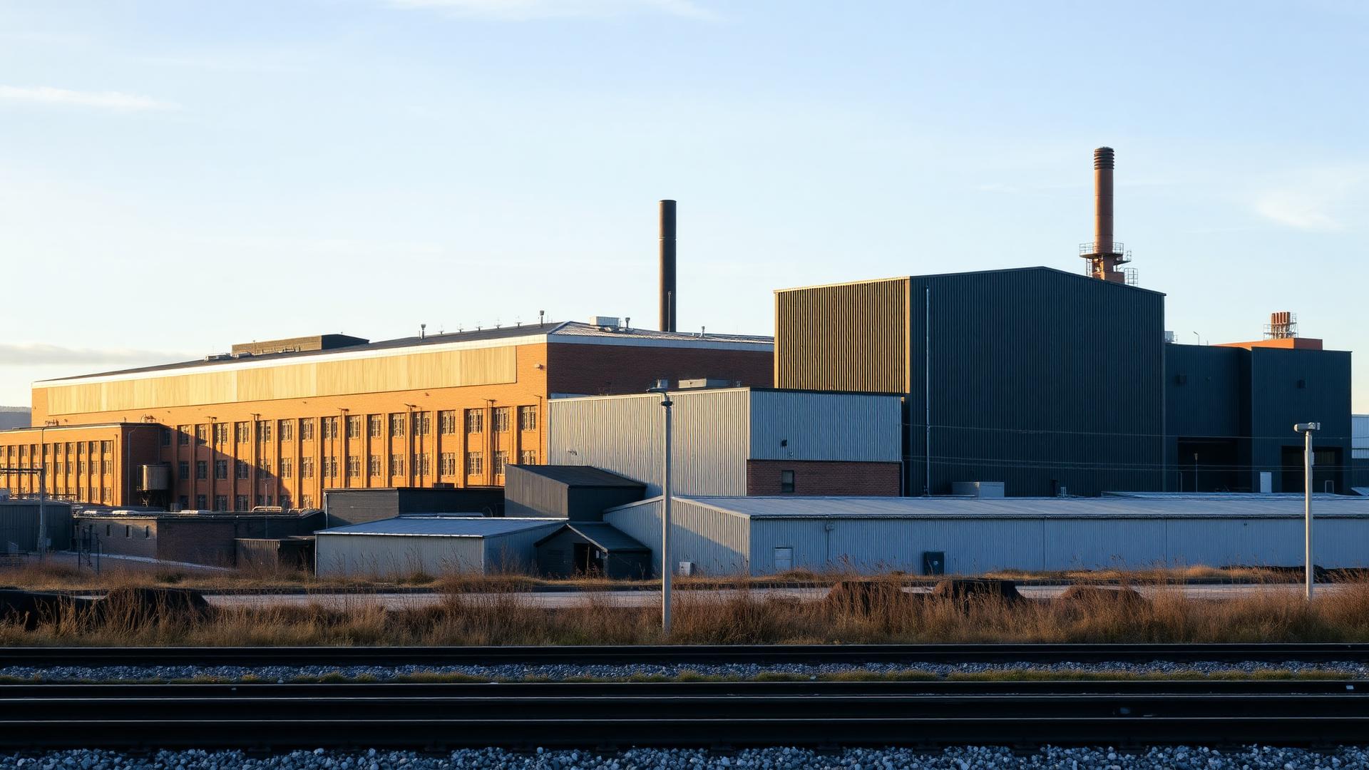North Lanarkshire industrial skyline of Motherwell at golden hour
